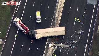 M25 Fatal Lorry Crash Sky News Helicopter Footage [upl. by Ujawernalo]