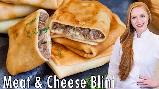 EASY Meat amp Cheese Stuffed Blini Recipe  Russian Appetizer Recipe [upl. by Etakyram666]