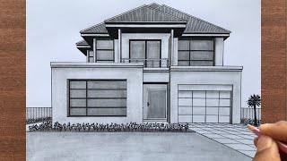 How to Draw a Bungalow in 1Point Perspective [upl. by Fiel]