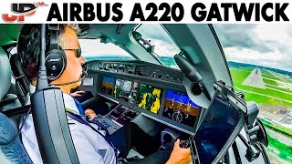 Piloting AIRBUS A220 into London Gatwick  Cockpit Views [upl. by Albie373]