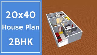 20x40 House Plan 2BHK  2 Bedrooms House  800 Sqft House Design  Small House Plan 2BHK [upl. by Ahtimat]