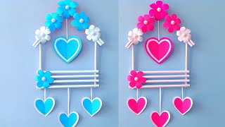 Heart amp Flower Wall Hanging  How to make simple Paper craft Ideas  valentines day room decor diy [upl. by Eadith]