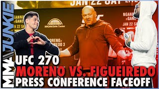 Brandon Moreno vs Deiveson Figueiredo 3 faceoff  UFC 270 press conference [upl. by Jena]