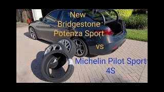 New Bridgestone Potenza Sport vs Michelin Pilot Sport 4S vs Pirelli on Alfa Romeo Giulia [upl. by Fryd]