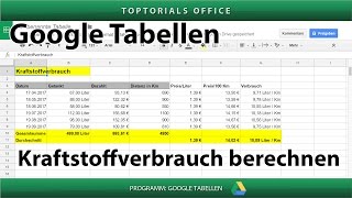 Kraftstoffverbrauch  Benzinverbrauch berechnen  Durchschnitt Google Tabellen Spreadsheets [upl. by Benetta141]