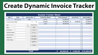 Create User Form Data Entry Invoice  Invoice Record Keeping  Dynamic Invoice Tracker in Excel [upl. by Haskins]