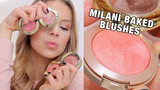 MILANI BAKED BLUSHES Review  Swatches [upl. by Inaluahek]