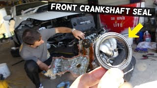 FRONT CRANKSHAFT SEAL REMOVAL REPLACEMENT DODGE DART Oil Leak Fix [upl. by Wagoner]