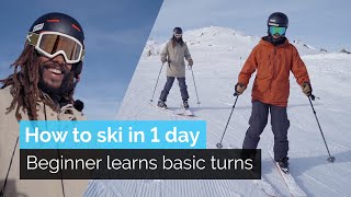 How to Ski in One Day  Beginner Learns Basic Turns [upl. by Nylekoorb121]