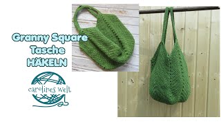 Granny Square Tasche häkeln  Schultertasche Beutel Einkaufsnetz [upl. by Arrad]