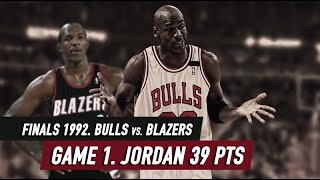 NBA Finals 1992 Bulls vs Blazers Game 1 Highlights Jordan 39 pts Famous shrug HD [upl. by Odrude]