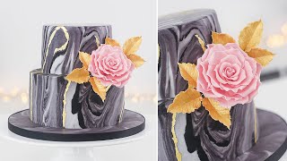 Marble Cake with Gold Leaf  Big Rose Tutorial  Tan Dulce [upl. by Eaves]