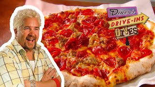 NOT Average Sausage amp Pepperoni Pizza  Diners Driveins and Dives with Guy Fieri  Food Network [upl. by Shina]