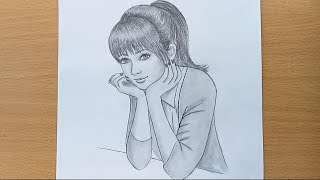 How to draw a girl step by step  Pencil Sketch drawing [upl. by Essilem527]