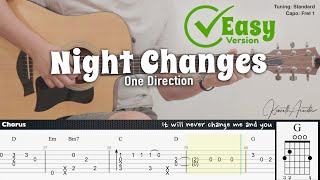 Night Changes Easy Version  One Direction  Fingerstyle Guitar  TAB  Chords  Lyrics [upl. by Celio643]