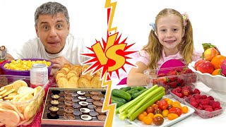 Nastya VS daddy in Healthy Food Challenge [upl. by Ahseital]