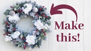 How to Make an EASY Flocked Christmas Wreath Holiday Wreath Tutorial DIY Christmas Wreath [upl. by Llekram]