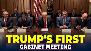 President Donald Trumps first Cabinet meeting Elon Musk DOGE USA America Federal Workers [upl. by Nahtanod]