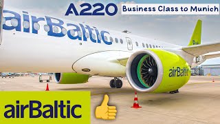 AIR BALTIC  BUSINESS CLASS  AIRBUS A220 to Munich  Flight Report 2023 [upl. by Emelina]