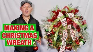 Making A Christmas Wreath With 3 Ribbons  Easy Christmas Wreath Tutorial [upl. by Issie]