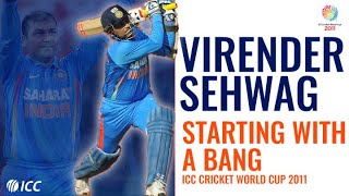 Virender Sehwag Five matches five firstball boundaries  Cricket World Cup 2011 [upl. by Valdas665]