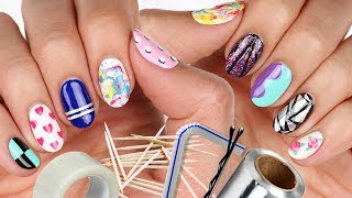 10 Nail Art Designs Using HOUSEHOLD ITEMS  The Ultimate Guide 5 [upl. by Carey]