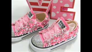 HOW TO EMBELLISH CONVERSE USING FLATBACK RHINESTONES AND PEARLS DIY TUTORIAL [upl. by Ariec256]