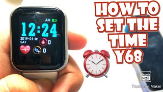 HOW TO SET THE TIME AND DATE ON Y68 SMARTWATCH  TUTORIAL  ENGLISH [upl. by Rebliw]