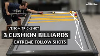 EXTREME FOLLOW SHOTS  3Cushion Billiards by Venom Trickshots [upl. by Idnis107]