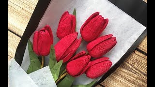 ABC TV  How To Make Tulip Paper Bouquet Flower From Crepe Paper  Craft Tutorial [upl. by Kale304]