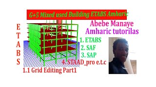 ETABS full Amharic tutorials G5 fifth year integrated design project  Grid editing part 1Abebe [upl. by Deina]