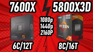 Ryzen 7600X vs 5800X3D  40 Game Benchmarks 1080p 1440p 4K [upl. by Neu769]