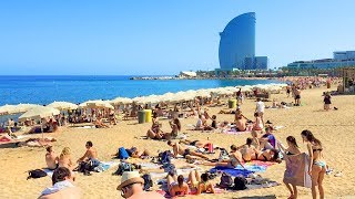 BARCELONA BEACH WALK along Barceloneta Beach Promenade  Spain [upl. by Anastos]