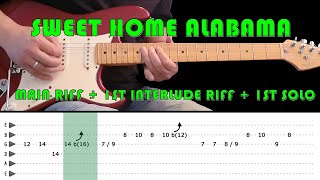 SWEET HOME ALABAMA  Guitar lesson  MainInterlude riff 1Guitar solo 1 with tabs  Lynyrd Skynyrd [upl. by Obie199]