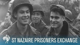 American amp German Prisoners Exchange At St Nazaire 1944  British Pathé [upl. by Gothart943]