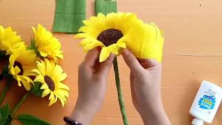 Special way to make sunflower from crepe paper  SO EASY  Lets make it for summer [upl. by Akimed]