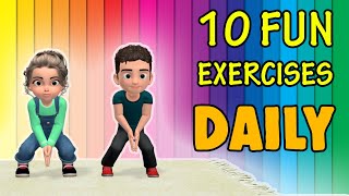 10 Fun Daily Exercise For Kids To Do At Home [upl. by Annaihs]