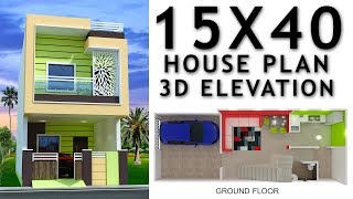 15X40 House plan with car parking and 3d elevation by nikshail [upl. by Araic]