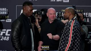 UFC 248 Israel Adesanya vs Yoel Romero Media Day Staredown  MMA Fighting [upl. by Schwab]