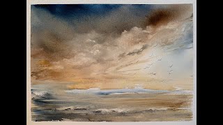 Paint A Simple Loose Watercolour Seascape Breaking Waves Negative Painting Watercolor Tutorial [upl. by Etnaed]