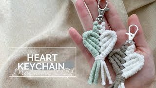 DIY Macrame Keychain TwoColor Heart Key Chain Tutorial • Makramee Herz Schlüsselanhänger [upl. by Israeli]