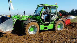 Ploughing using a Merlo MultiFarmer 409CS Telehandler  Steeno 4 furrow  Werktuigendagen 2015 [upl. by Rawde]