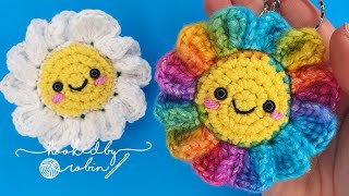 Crochet Amigurumi Flower Keychain NO SEWING REQUIRED [upl. by Piks]