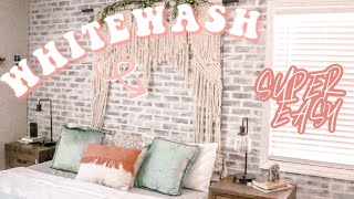 DIY EASIEST Whitewashed Faux Brick Wall [upl. by Bertelli415]