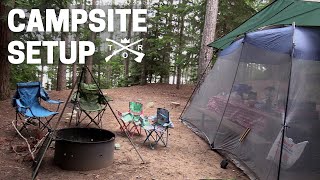 CAMPSITE SETUP  TENT CAMPING TIPS [upl. by Kcirret]