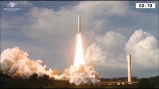 Blastoff Ariane 5 Rocket Launches Two Communications Satellites [upl. by Pillihpnhoj]