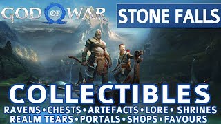 God of War  Stone Falls All Collectible Locations Ravens Chests Artefacts Shrines  100 [upl. by Ardenia3]