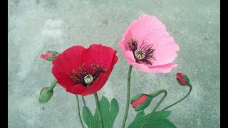 How To Make Poppy Paper Flower From Crepe Paper  Craft Tutorial [upl. by Fiann]