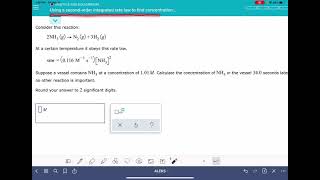 ALEKS Using a second order integrated rate law to find concentration change [upl. by Birdie217]