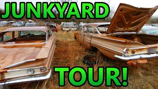 OVER 500 CLASSIC CARS  Classic Car Salvage Yard Old Car Junkyard Tour [upl. by Swirsky]